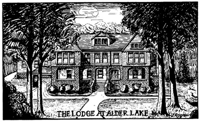 Woodcut print of Coykendall Lodge