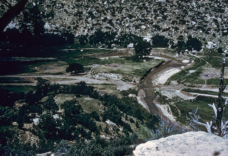 View of washed-out road