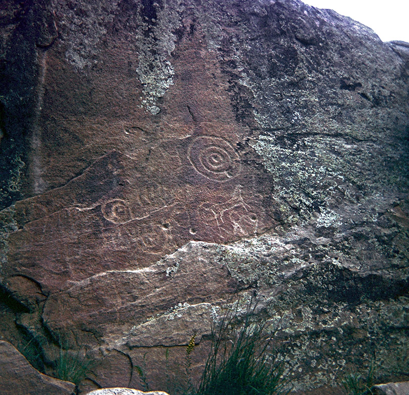 Circular and horse carvings